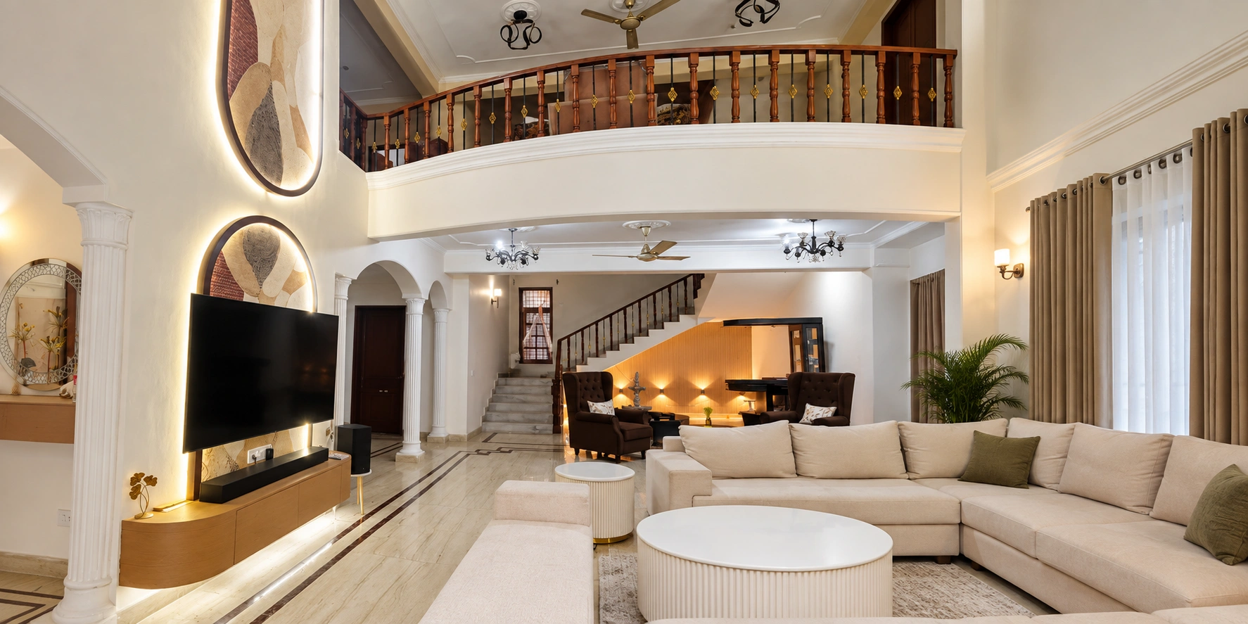 Modern home interior design with stylish furniture and decor